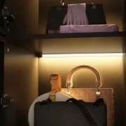 Glass Wardrobe Closet with Lighting and Multiple Shelves