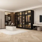 Glass Wardrobe Closet with Lighting and Multiple Shelves