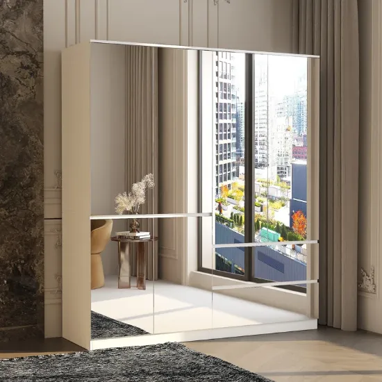 Wardrobe Closet with Mirror Doors and Drawers