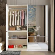 Wardrobe Closet with Mirror Doors and Drawers