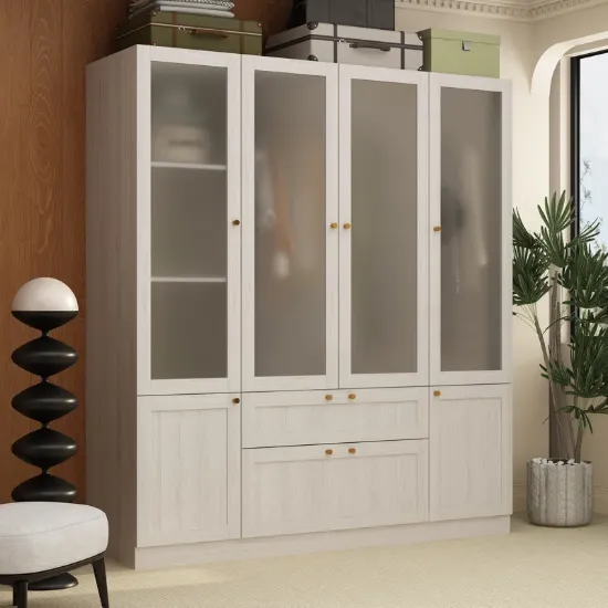 6-Door 2-Drawer Armoire With Hanging Area & Storage Compartments