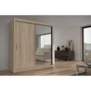 2-Door Wardrobe with Mirror and Interior Shelves