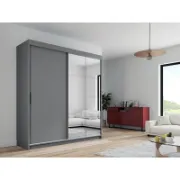 2-Door Wardrobe with Mirror and Interior Shelves