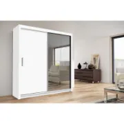 2-Door Wardrobe with Mirror and Interior Shelves