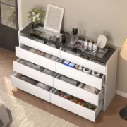 8-Drawer Double Dresser with Tempered Glass Top
