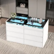 8-Drawer Double Dresser with Tempered Glass Top