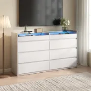 8-Drawer Double Dresser with Tempered Glass Top