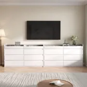 8-Drawer Double Dresser with Tempered Glass Top