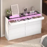 8-Drawer Double Dresser with Tempered Glass Top