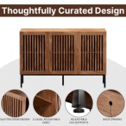 Modern Brown Buffet Cabinet with Grille Doors and Adjustable Shelves