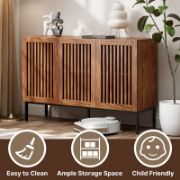 Modern Brown Buffet Cabinet with Grille Doors and Adjustable Shelves