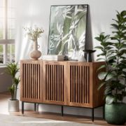 Modern Brown Buffet Cabinet with Grille Doors and Adjustable Shelves