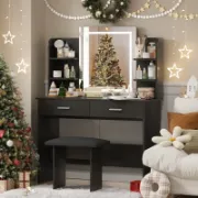 Vanity Set with LED Mirror & Stool