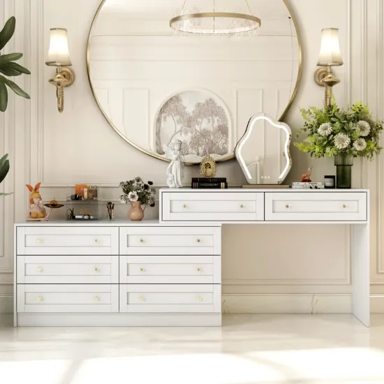 A luxurious vanity with eight drawers