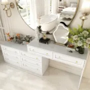 A luxurious vanity with eight drawers