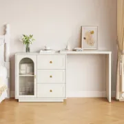 Extendable Makeup Vanity Table with 3 Drawers and Elegant Acrylic Door