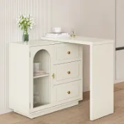 Extendable Makeup Vanity Table with 3 Drawers and Elegant Acrylic Door