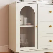 Extendable Makeup Vanity Table with 3 Drawers and Elegant Acrylic Door