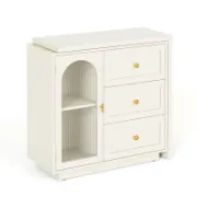 Extendable Makeup Vanity Table with 3 Drawers and Elegant Acrylic Door
