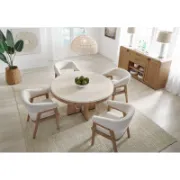 Round Stone Top Dining Table with Solid Wood Base