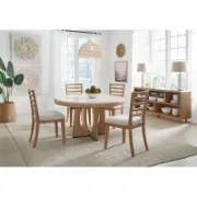 Round Stone Top Dining Table with Solid Wood Base