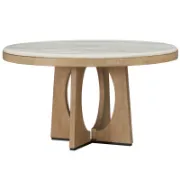 Round Stone Top Dining Table with Solid Wood Base