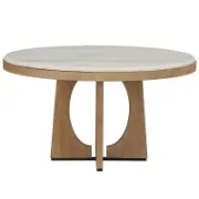 Round Stone Top Dining Table with Solid Wood Base