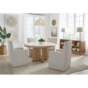 Round Stone Top Dining Table with Solid Wood Base