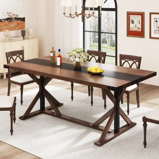 Large Rustic Farmhouse Dining Table with Adjustable Legs