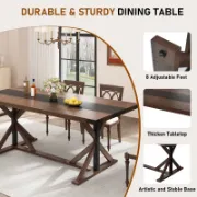Large Rustic Farmhouse Dining Table with Adjustable Legs