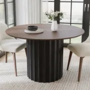 Solid Wood Round Dining Table with Customizable Base