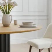 Solid Wood Round Dining Table with Customizable Base