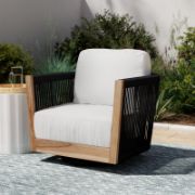 Swivel Teak Armchair with Rope Back and Weather-Resistant Cushions