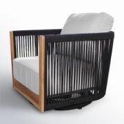 Swivel Teak Armchair with Rope Back and Weather-Resistant Cushions