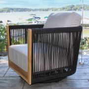 Swivel Teak Armchair with Rope Back and Weather-Resistant Cushions