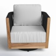 Swivel Teak Armchair with Rope Back and Weather-Resistant Cushions