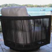Swivel Teak Armchair with Rope Back and Weather-Resistant Cushions