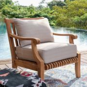 Teak Outdoor Armchair with Thick Gray Cushions