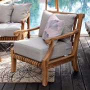 Teak Outdoor Armchair with Thick Gray Cushions
