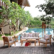 Teak Outdoor Armchair with Thick Gray Cushions