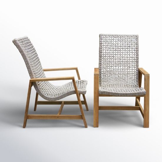 Teak Patio Chair Set with Woven Accents
