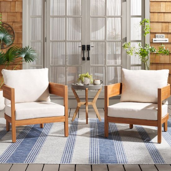 Natural Acacia Outdoor Chair Set with Taupe Cushions