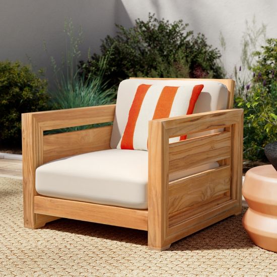 Outdoor Teak Club Chair with Plush Cushions