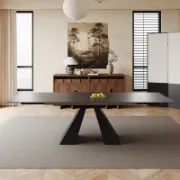 Rectangular Extendable Dining Table with Stone Top and Metal Legs