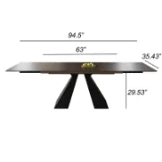 Rectangular Extendable Dining Table with Stone Top and Metal Legs