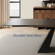 Rectangular Extendable Dining Table with Stone Top and Metal Legs