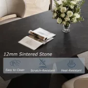 Rectangular Extendable Dining Table with Stone Top and Metal Legs