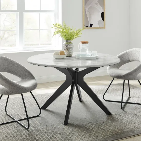 Round Artificial Marble Dining Table with Intercrossed Wooden Base