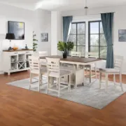 Counter-Height Dining Table with Acacia Wood Base and Storage Space