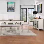 Counter-Height Dining Table with Acacia Wood Base and Storage Space